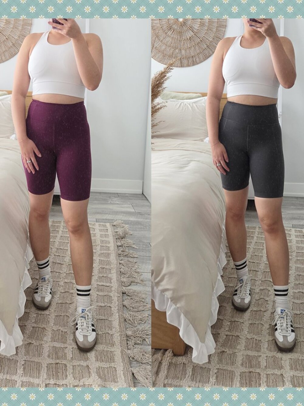 Girlfriend Collective High-Rise Bike Shorts Set in Plum and Shadow